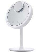 Round Touch Makeup Mirror with Fan Beauty Breeze Mirror CM-062 Desktop Rechargeable Mirror with Backlight and Magnification White