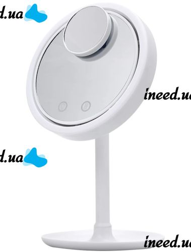 Round Touch Makeup Mirror with Fan Beauty Breeze Mirror CM-062 Desktop Rechargeable Mirror with Backlight and Magnification White