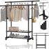Double telescopic Double Rack for storing clothes and shoes on wheels Floor mobile coat rack 155x42x76cm up to 40kg Black