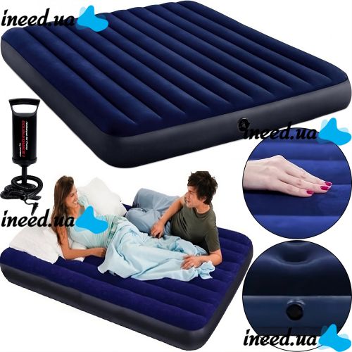 Надувной одноместный матрас Avenli Flocked Air Bed Single 191х99х22см до 150 кг с велюровым покрытием, Надувная кровать на 1 место с насосом Синий
