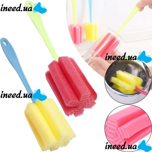 Универсальная губка с длинной ручкой Sponge Cleaning Remiling для мытья бутылок и высоких стаканов, Кухонная убчатая щетка для чистки посуды