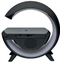 Настольная смарт лампа ночник 4 В 1 RGB BT-3401 аккумуляторный с беспроводной зарядкой 15W и Bluetooth колонкой, Световая звуковая колонка Черная