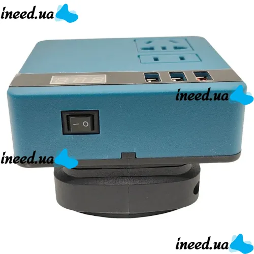 Повышающий аккумуляторный преобразователь Makita 18V-21V в 220V, Инвертор напряжения 18-21В в 220В 3USB 2 розетки от аккумуляторной батареи Синий