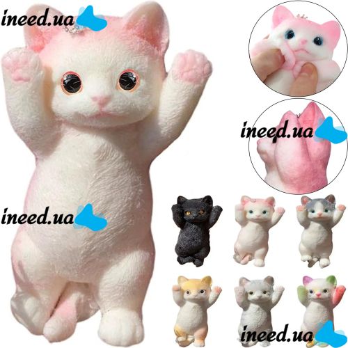 Силиконовая игрушка антистресс сквиш Большой котик Squishy Toys 20 см с ворсинками для рук, Детская мялка таба Пушистый кот для детей от 3 лет