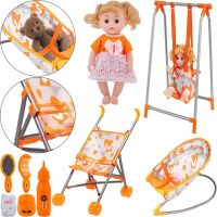 Детский набор Baby Play House CS0848-7A Лисички качели шезлонг качалка коляска и кукла, Комплект с куклой и аксессуарами для куклы и игрушек