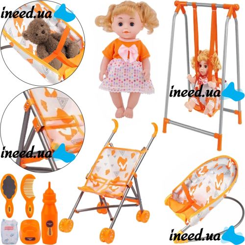 Детский набор Baby Play House CS0848-7A Лисички качели шезлонг качалка коляска и кукла, Комплект с куклой и аксессуарами для куклы и игрушек