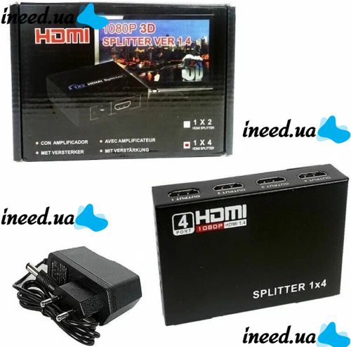 Активный HDMI разветвитель видеосигнала Splitter 1x4 OEM на 4 HDMI порта с поддержкой 4K 2K, Четырехнаправленный сплиттер коммутатор Черный