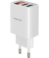Сетевое зарядное устройство Borofone BA58A Mighty 2 USB 2.4A 12W адаптер питания на 2 порта с LED дисплеем, блок для зарядки телефона 12В Белый