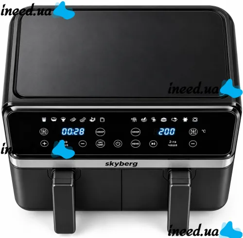 Двойная аэрогриль мультипечь Skyberg SB-317 10 л 4800W сенсорная двухкамерная аэрофритюрница с 2 корзинами, таймером и регулировкой температуры