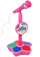 Детский микрофон Kid Star Microphone 5352A на регулируемой стойке с подсветкой, караоке со звуковыми эффектами и МР3 для детей от 3-х лет Розовое