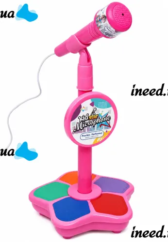 Детский микрофон Kid Star Microphone 5352A на регулируемой стойке с подсветкой, караоке со звуковыми эффектами и МР3 для детей от 3-х лет Розовое