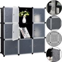 Folding wardrobe organizer for things Storage Cube Cabinet MP-39-61 110x110x35 cm plastic cabinet with 9 sections shelf for clothes and shoes Black