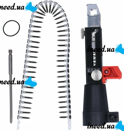 Drillbit DCF6201 automatic strip adapter for feeding self-tapping nails on screwdriver drills, Attachment with 50 pcs chain nails Black