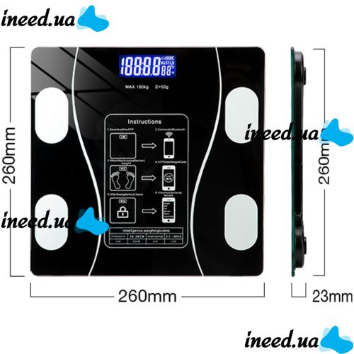 Электронные напольные фитнес весы Digital A-8003 Black до 180 кг c Bluetooth и приложением на телефон, Черные умные смарт весы с Led дисплеем