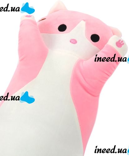 Мягкая плюшевая игрушка-подушка Кот Батон 50 см Pink детская подушка обнимашка котик, игрушечный длинный антистресс кот-батон от 3-х лет Розовый