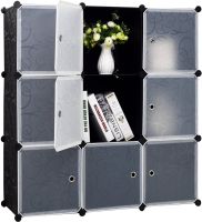 Folding wardrobe organizer for things Storage Cube Cabinet MP-39-61 110x110x35 cm plastic cabinet with 9 sections shelf for clothes and shoes Black