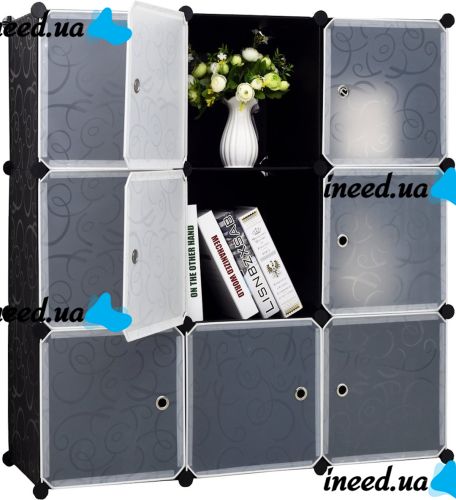 Folding wardrobe organizer for things Storage Cube Cabinet MP-39-61 110x110x35 cm plastic cabinet with 9 sections shelf for clothes and shoes Black