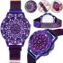 Жіночий наручний годинник Flower Diamond Rotation Watch Purple WJ-8052 з обертовим роторним циферблатом і ремінцем на магнітній застібці Фіолетові