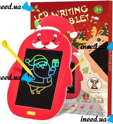 Графический детский планшет LCD Writing Tablet 8.5" электронная цветная доска Дед мороз Санта Клаус для рисования с ЖК-дисплеем и ручкой стилусом в комплекте Красная