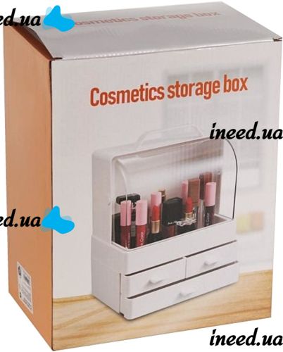 Настольный органайзер для хранения косметики Cosmetic Storage Box GW-880 косметическая полочка 4 секции с выдвижными ящиками и ручкой Белая