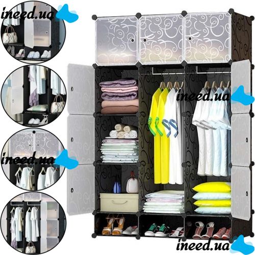 Folding wardrobe organizer for things Storage Cube Cabinet MP-312-62 110X37X146 cm plastic cabinet for 12 sections shelf for clothes and shoes Black