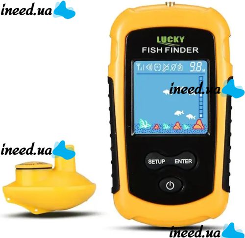 Портативный эхолот Lucky Fish Finder FFW1108-1 с цветным экраном до 100м для поиска рыбы Универсальный проводной рыболокатор для рыбалки Желтый