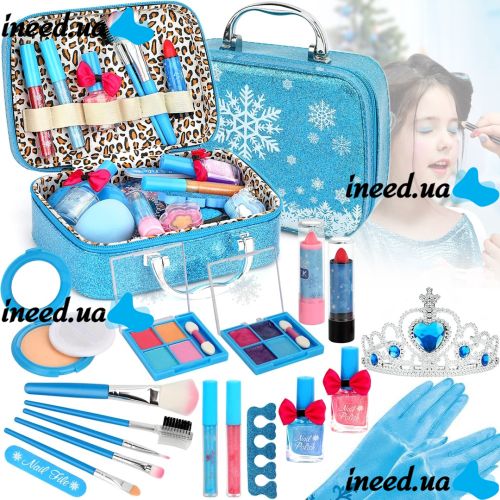 Набор детской косметики Холодное сердце Frozen Makeup Play Set декоративные тени, помада, лаки, корона и перчатки, комплект 17 предметов в чемодане