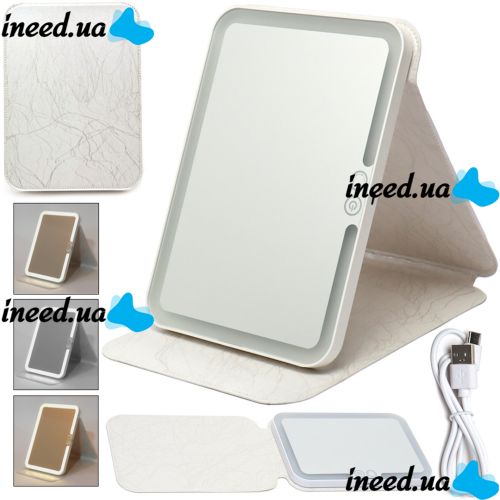 Настольное сенсорное зеркало планшет для макияжа Cosmetic Mirror аккумуляторное косметическое дорожное в чехле со светодиодной подсветкой на подставке