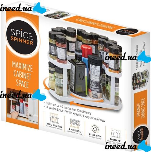 Спецовница Spice Spinner Organizer ZB-918 двухуровневый поворотный органайзер полка для хранения специй, подставка стеллаж для приправ и соусов