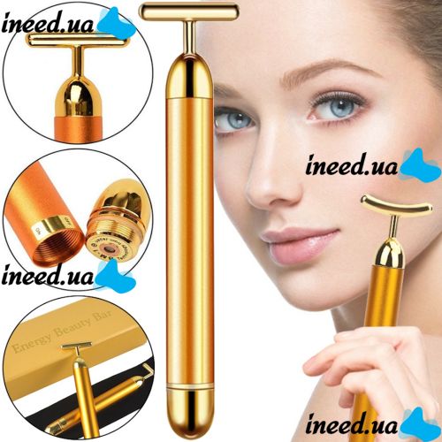 Іонний вібромасажер для обличчя та шиї Revoskin Gold Energy Beauty Bar Ревоскин електричний масажер для ліфтингу та омолодження шкіри на акумуляторі