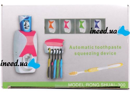 Automatic Toothpaste Dispenser Rong Shuai 300 H0 stand with Holder for 5 toothbrushes, plastic wall dispenser, bathroom kit