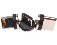 Магнитная зарядка для телефона Hoco X-Cable Magnetic 3 в 1 круглый USB кабель micro lightning type-c 1 м шнур с LED подсветкой M3 для Android IOS