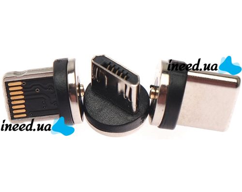 Магнитная зарядка для телефона Hoco X-Cable Magnetic 3 в 1 круглый USB кабель micro lightning type-c 1 м шнур с LED подсветкой M3 для Android IOS