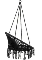 Подвесное кресло-качалка Outtec Boho XXL O-66487 120x80x60 см плетеная садовая качеля, бразильский гамак для дома и террасы до 150 кг Черный