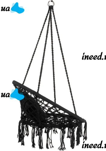 Подвесное кресло-качалка Outtec Boho XXL O-66487 120x80x60 см плетеная садовая качеля, бразильский гамак для дома и террасы до 150 кг Черный