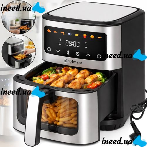 Аэрогриль мультипечь Hoffmans HM-791 8 л 2000W сенсорная безмаслянная аэрофритюрница на 2 тэна с LED дисплеем, таймером и регулировкой температуры