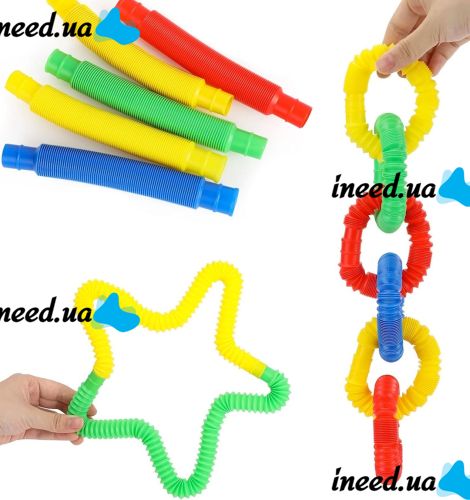 Іграшка антистрес для дітей Fidget Pop Tube набір ручних еластичних гофрованих труб 12 штук для розвитку сенсорної моторики поп туб від 3-х років