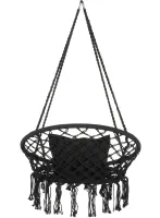 Подвесное кресло-качалка Outtec Boho XXL O-66487 120x80x60 см плетеная садовая качеля, бразильский гамак для дома и террасы до 150 кг Черный