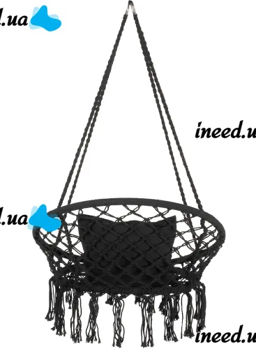 Подвесное кресло-качалка Outtec Boho XXL O-66487 120x80x60 см плетеная садовая качеля, бразильский гамак для дома и террасы до 150 кг Черный