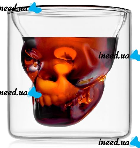 Стеклянная стопка для виски Doomed Череп с двойным дном 70мл для алкоголя 3D стакан рюмка для алкогольных напитков с двойными стенками в форме черепа