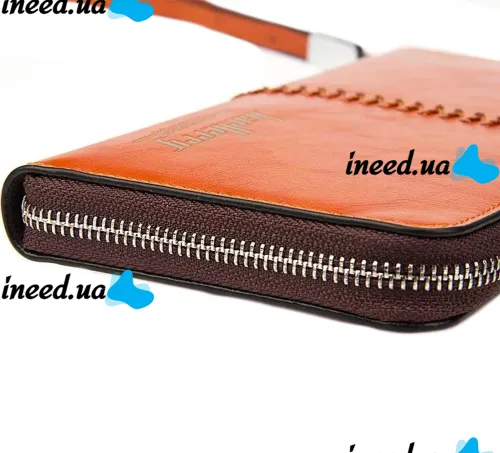 Мужской кошелек клатч Baellerry Leather Model 1 W009 Orange с отделением для телефона, Мужское портмоне на 21 отделений для купюр Оранжевый