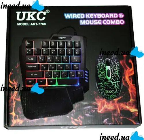 Игровой набор UKC 7768 проводная клавиатура и мышка с RGB светодиодной подсветкой 45 клавиш, Компьютерный комплект мышь с клавиатурой для ПК Черная