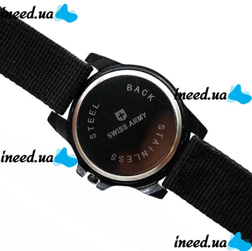 Мужские наручные армейские часы Swiss Army кварцевые часы Quartz на руку с ремешком из нейлона 29 см Черные