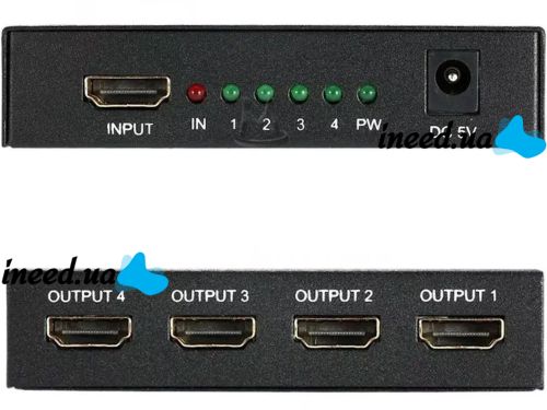 Активный HDMI разветвитель видеосигнала Splitter 1x4 OEM на 4 HDMI порта с поддержкой 4K 2K, Четырехнаправленный сплиттер коммутатор Черный