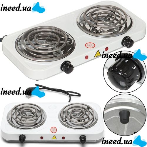 Настольная двухконфорочная электроплита Hot Plate Electric Cooking JX-2020B спиральная плита на 2 конфорки 5 режимов 2000W с термостатом индикатором
