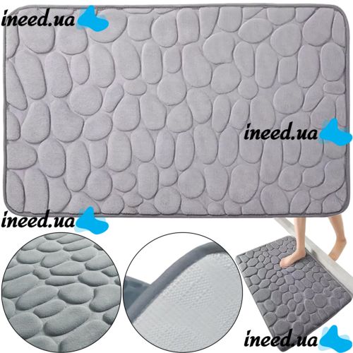 Антискользящий коврик Homytex 60x40см с 3d эффектом камней в ванную, Водопоглощающий ковер Камни для впитывания влаги для ванной комнаты Серый