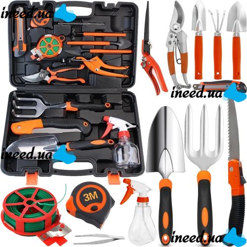 Садовый набор Gardening Set 14 предметов для ухода и посадки растений, Комплект инструментов лопатка секатор из нержавеющей стали для огорода в кейсе