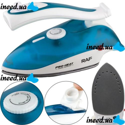 Складной ручной утюг RAF R.1259B 800W с регулятором температуры и резервуаром для воды, Паровой утюг отпариватель Раф с керамической подошвой