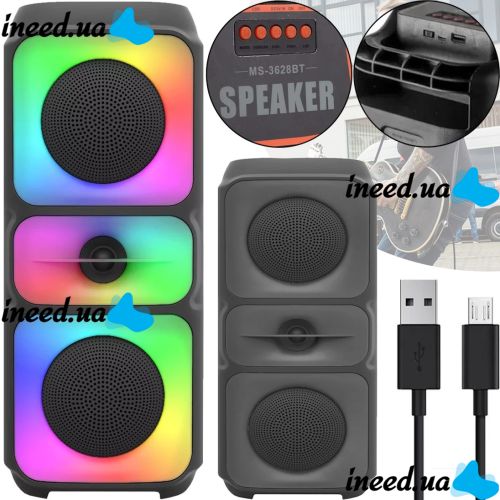 Аккумуляторная колонка динамик Bluetooth SPEAKER MS-3629BT с RGB LED подсветкой Беспроводная акустическая блютуз система E4109 FM AUX от аккумулятора
