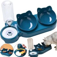 Тройная кормушка для воды с кормом Cat Bowl with Water Dispenser с автоматической поилкой 500мл для собак и кошек, Поилка с двумя мисками для корма